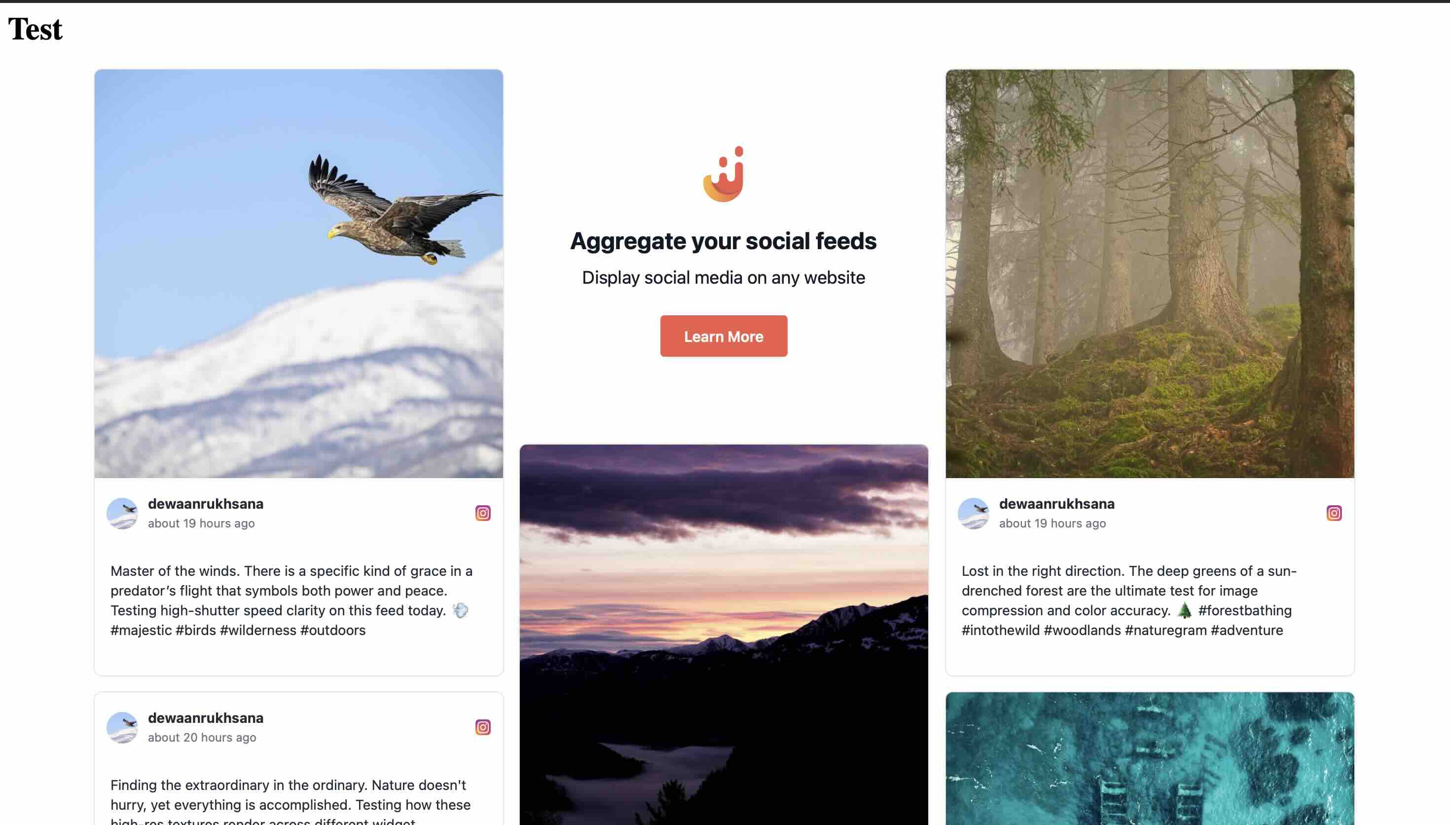 Juicer.io free plan showing branding overlay inside the social feed widget